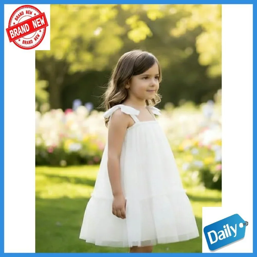 Baby Girls Tutu Dress with Bow Shoulder Strap Tulle Formal Gown